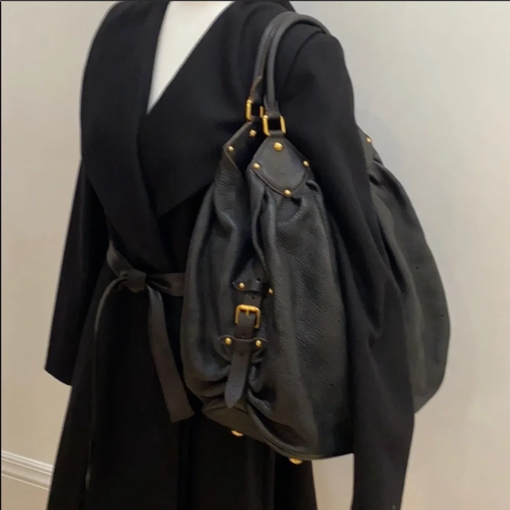Louis Vuitton Black Monogram Hobo with Gold Hardware Mahina CL